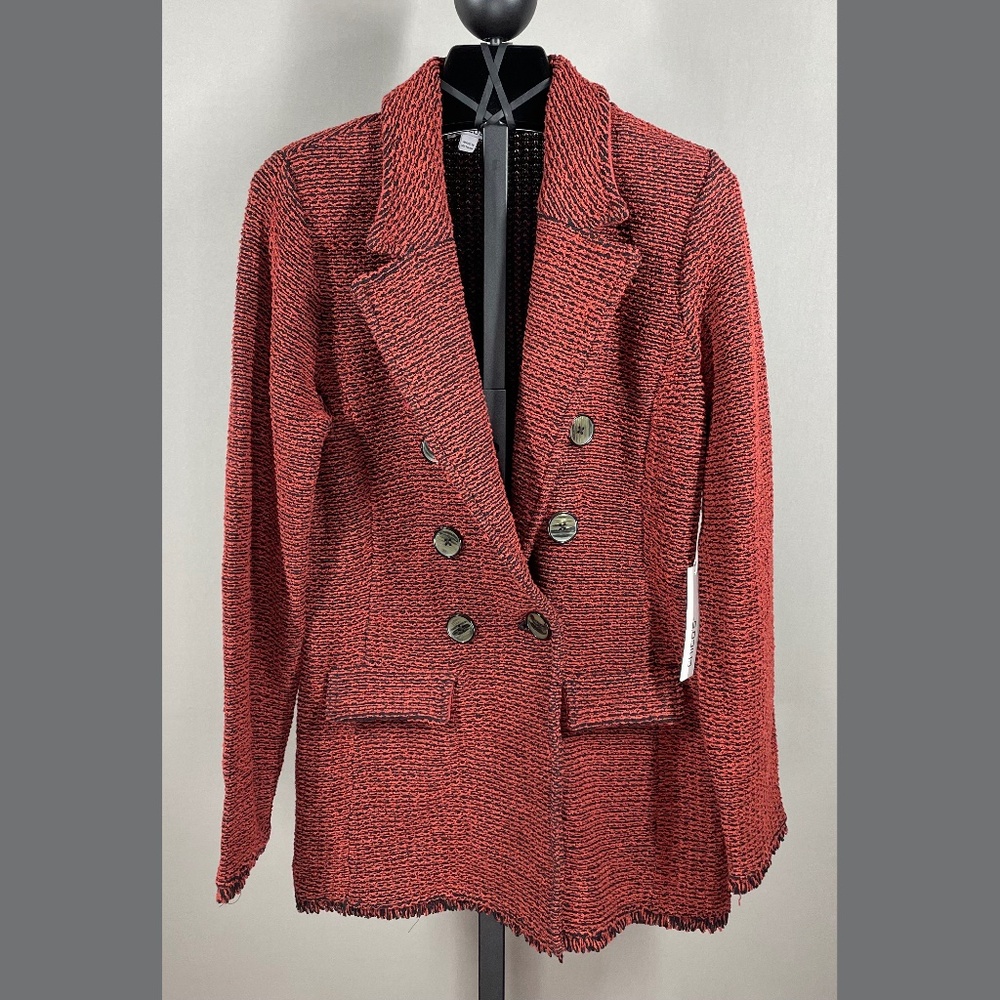 NEW Chicos Blazer Jacket Womens Small black red knit cardigan sweater coatigan